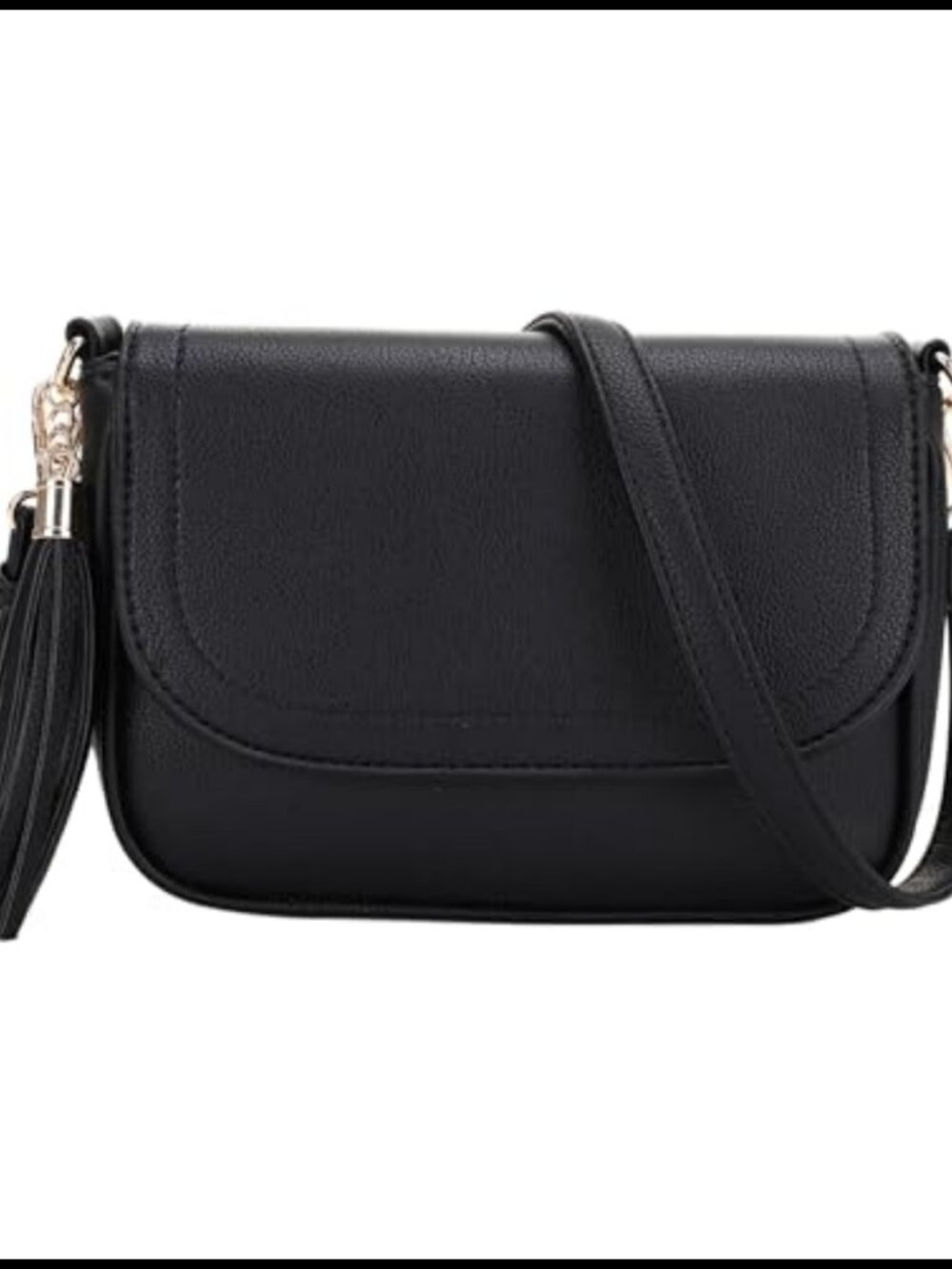 Small Vegan Leather Crossbody Bag Flap Saddle Purse with Tassel